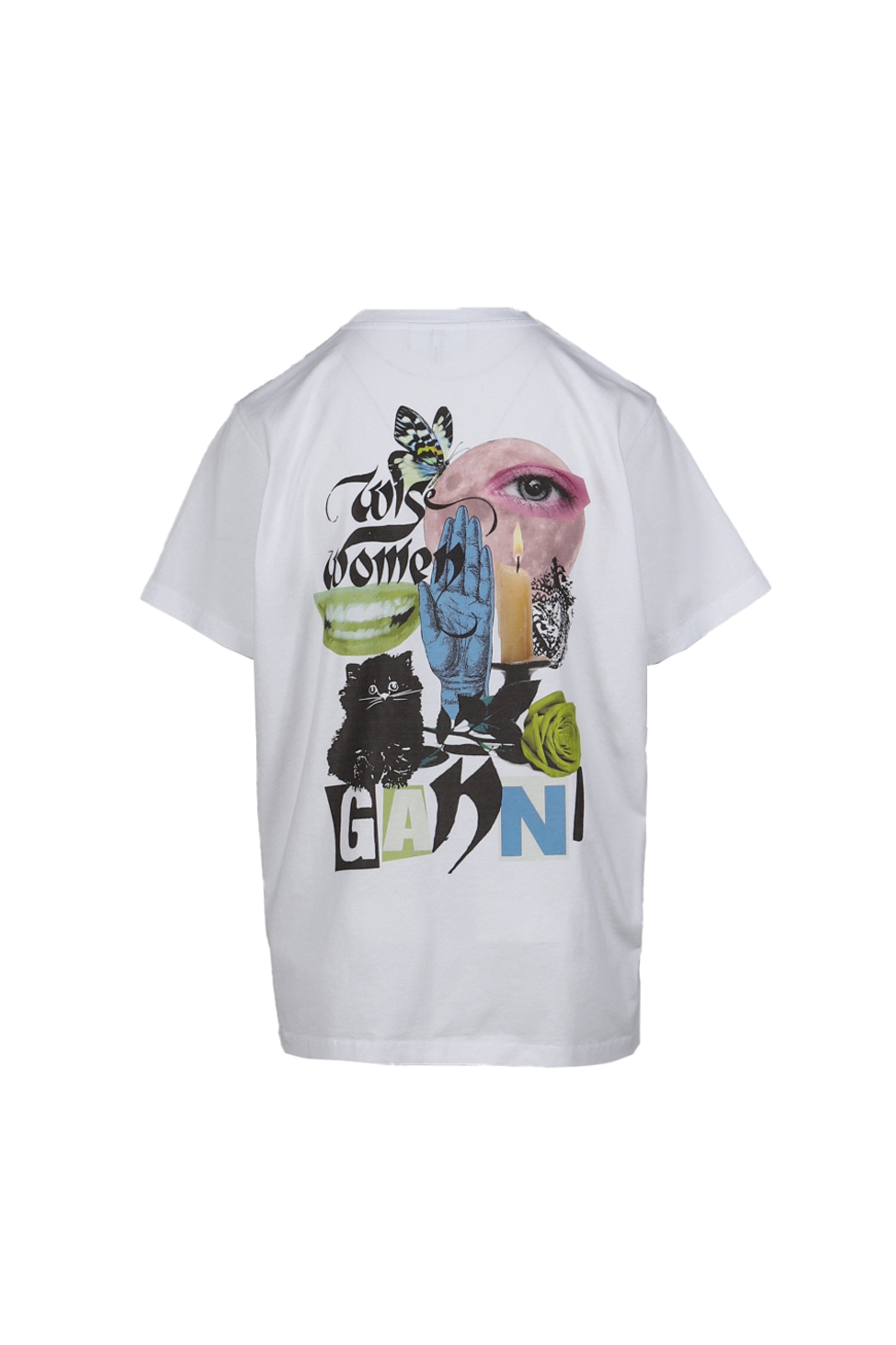 GANNI BASIC JERSEY COLLAGE RELAXED T-SHIRT / BRIGHT WHT