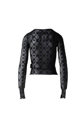 MOONOGRAM MESH FLOCK SECOND SKIN CROPPED TOP / BLK