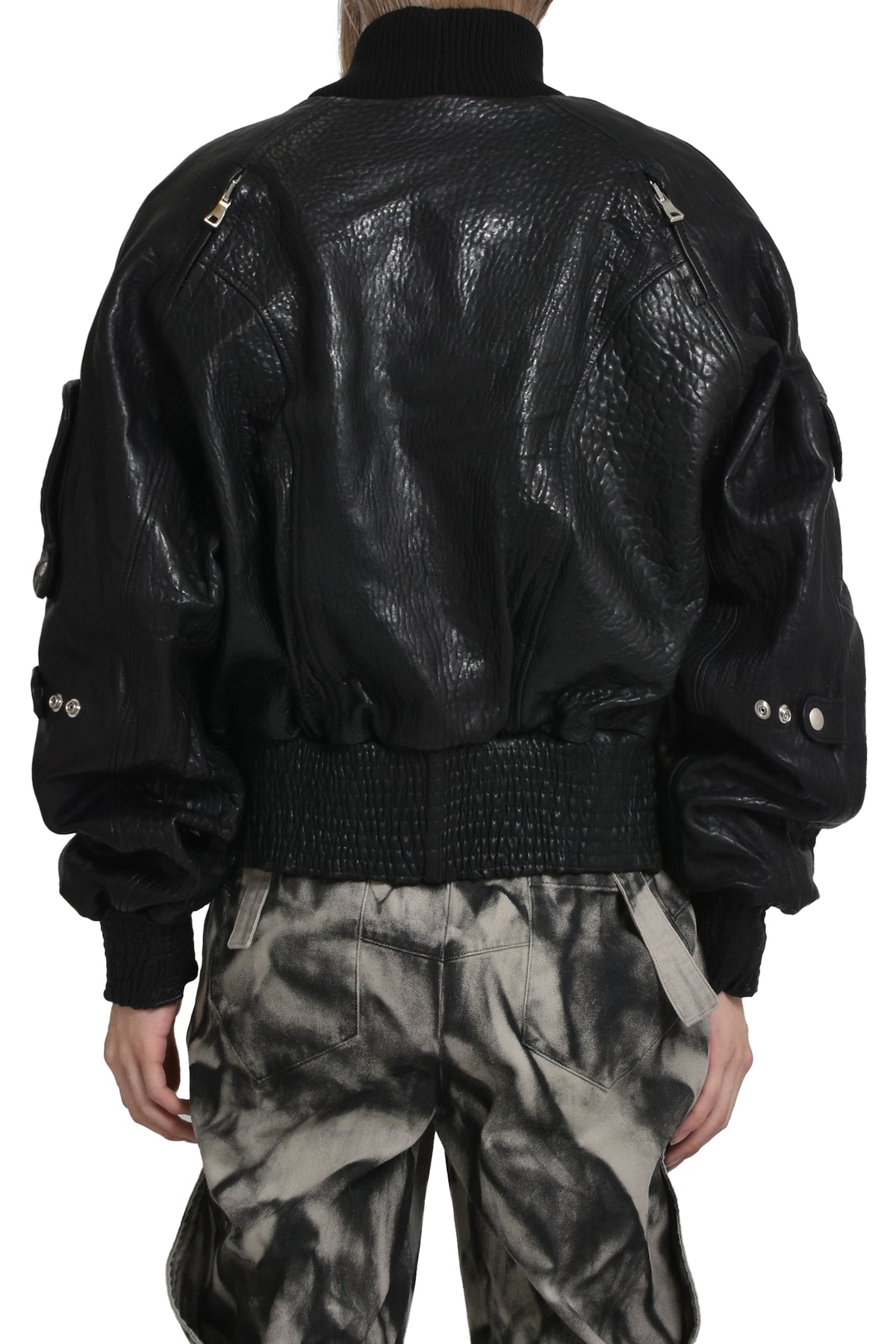 LEATHER BOMBER JACKET ZIPPER / BLK