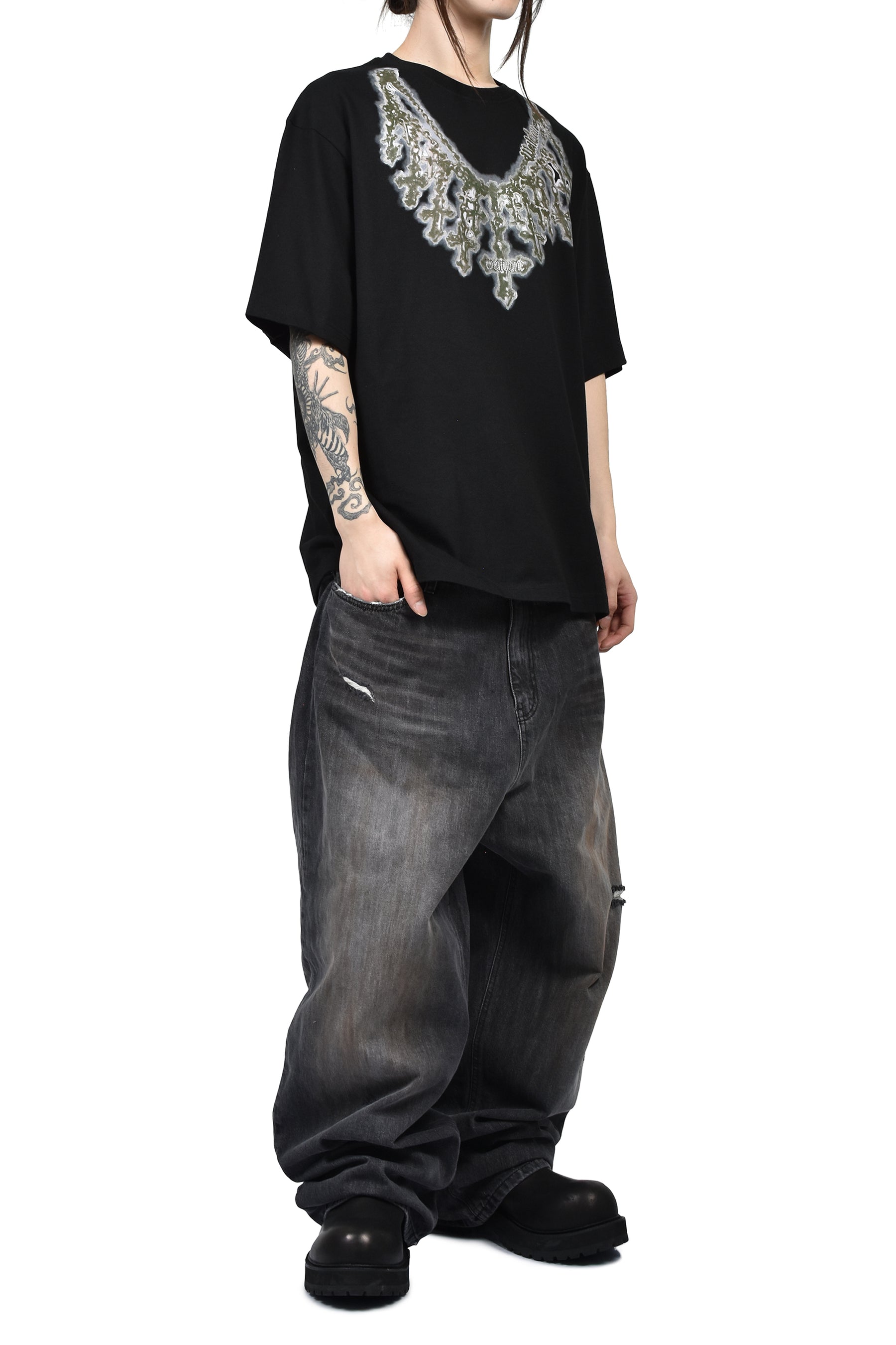 SWEATPANTS LAYERED DENIM PANTS / BLK