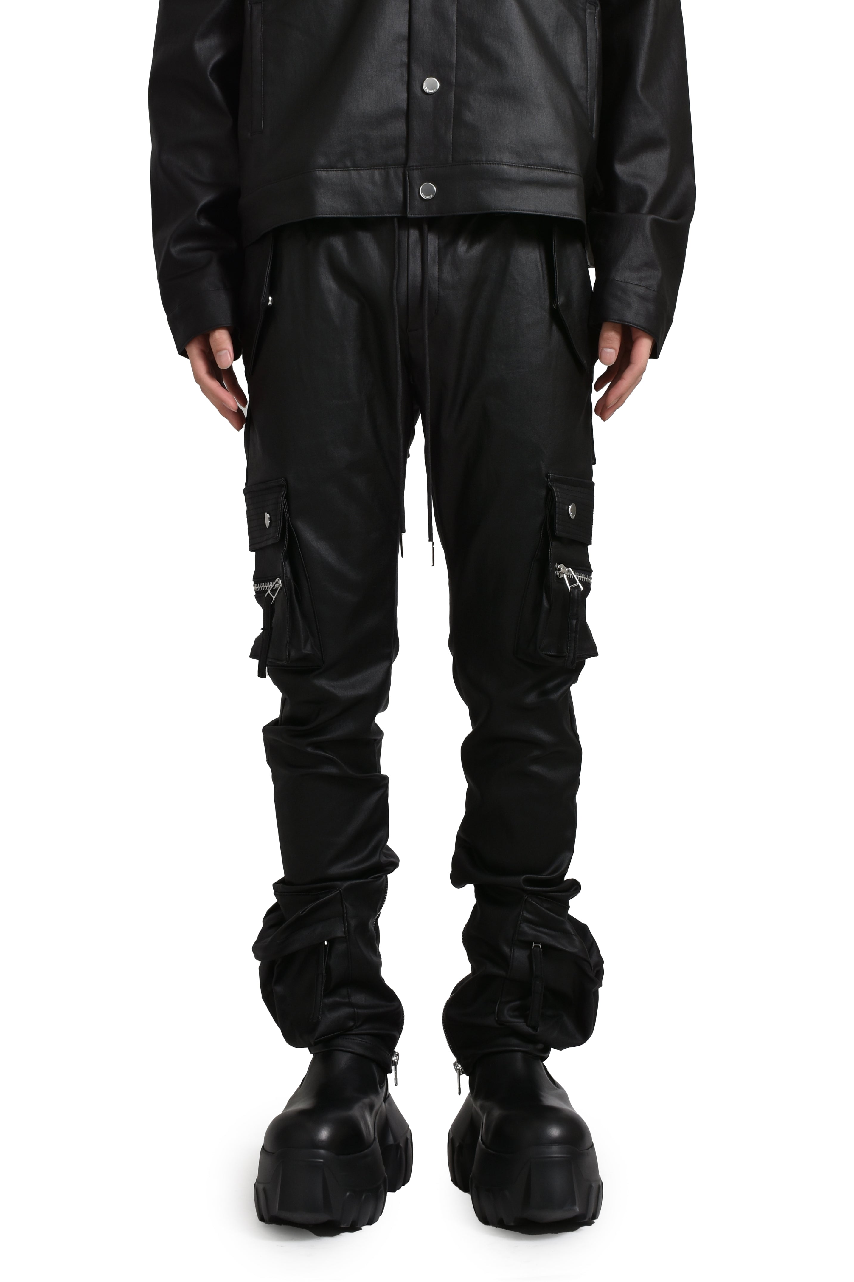 MLVINCE メルヴィンス FW24 TYPE-4 SLIM STRETCH WAX CARGO PANTS / BLK - NUBIAN