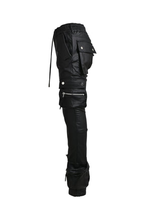 TYPE-4 SLIM STRETCH WAX CARGO PANTS / BLK