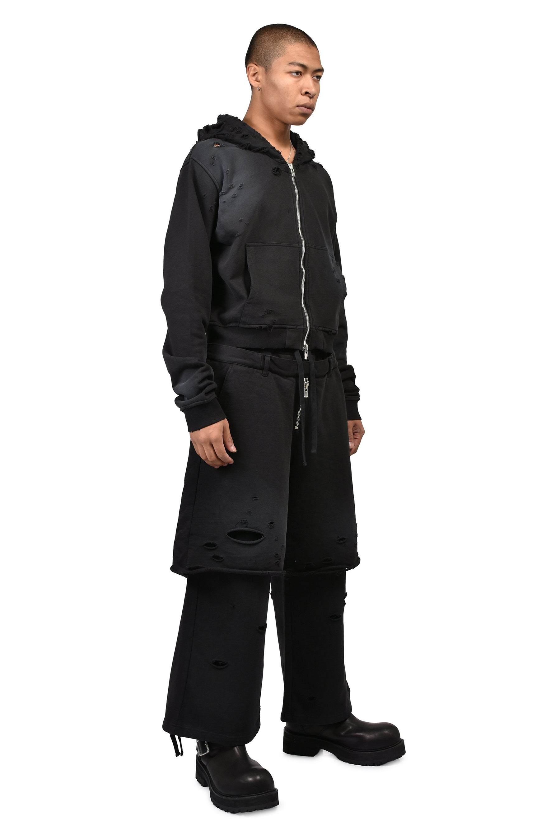 LAYERED SWEAT TROUSER / FADED BLK