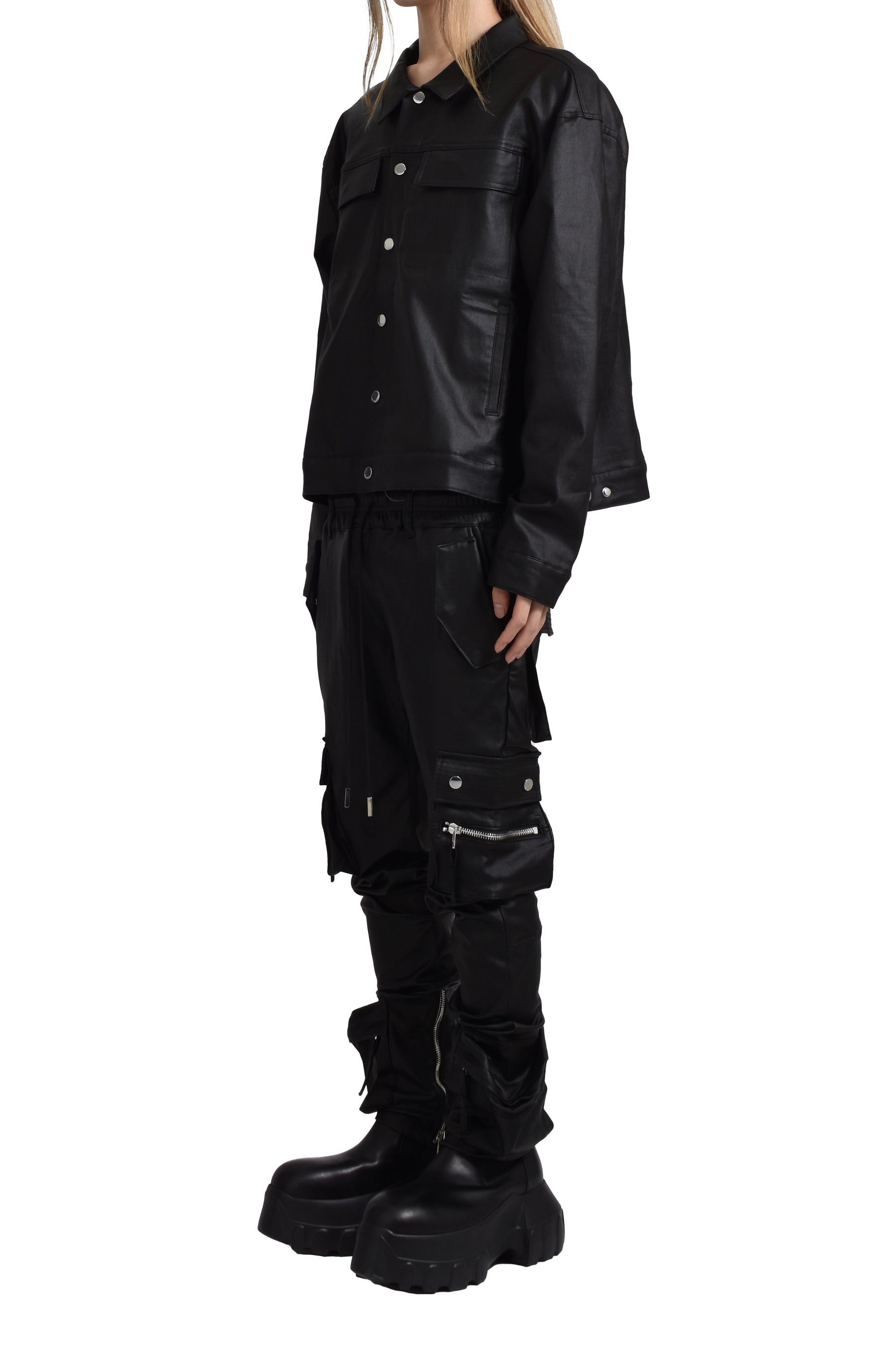 TYPE-4 SLIM STRETCH WAX CARGO PANTS / BLK