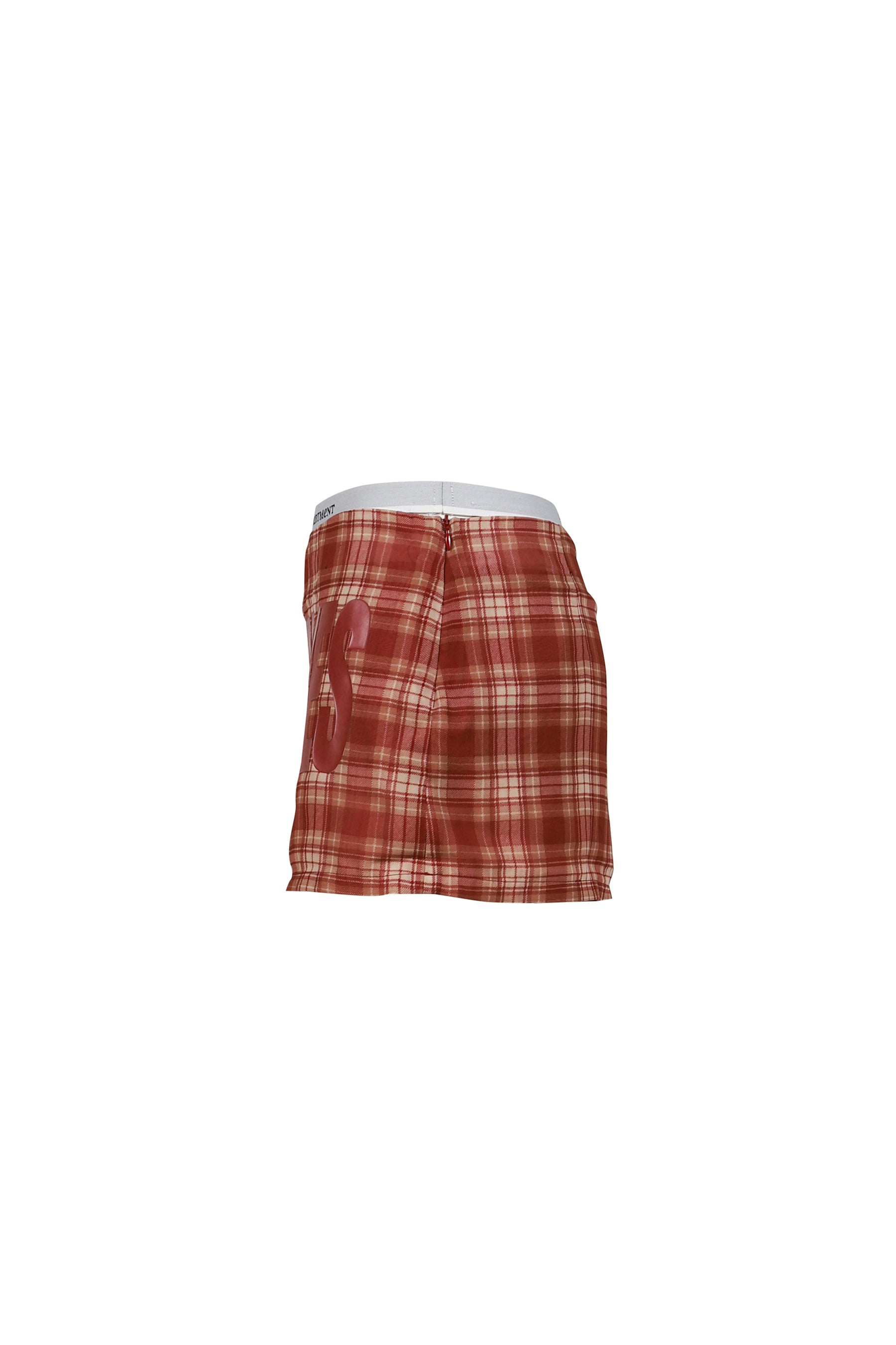 PLAID FAKE TWO-PIECE PRINTED SHORT SKIRT / RED