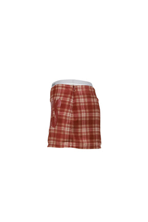 PLAID FAKE TWO-PIECE PRINTED SHORT SKIRT / RED