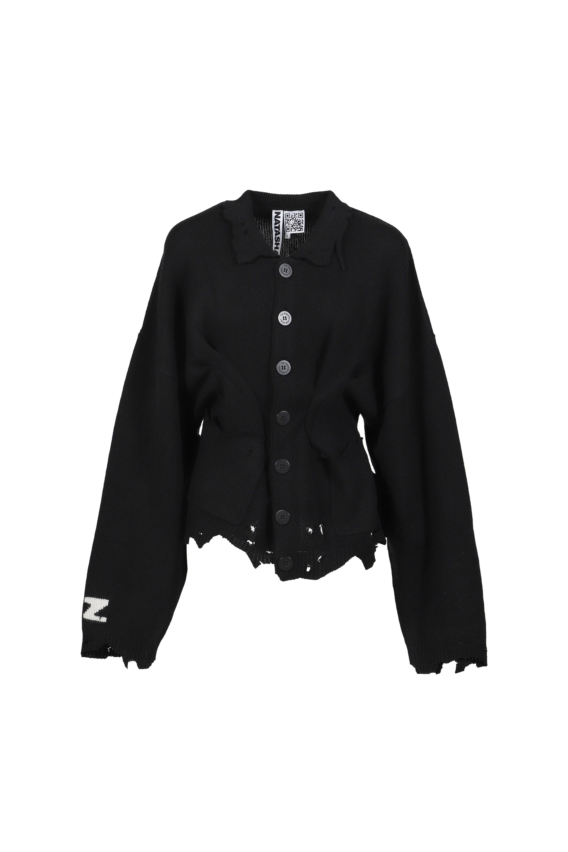 DISTRESSED CARDIGAN / BLK