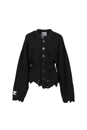 DISTRESSED CARDIGAN / BLK