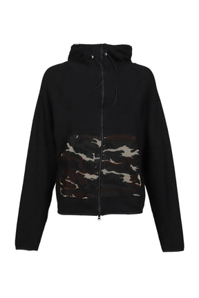 WAFFLE KNIT LINER ZIP HOODIE / BLK