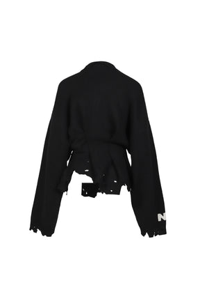 DISTRESSED CARDIGAN / BLK