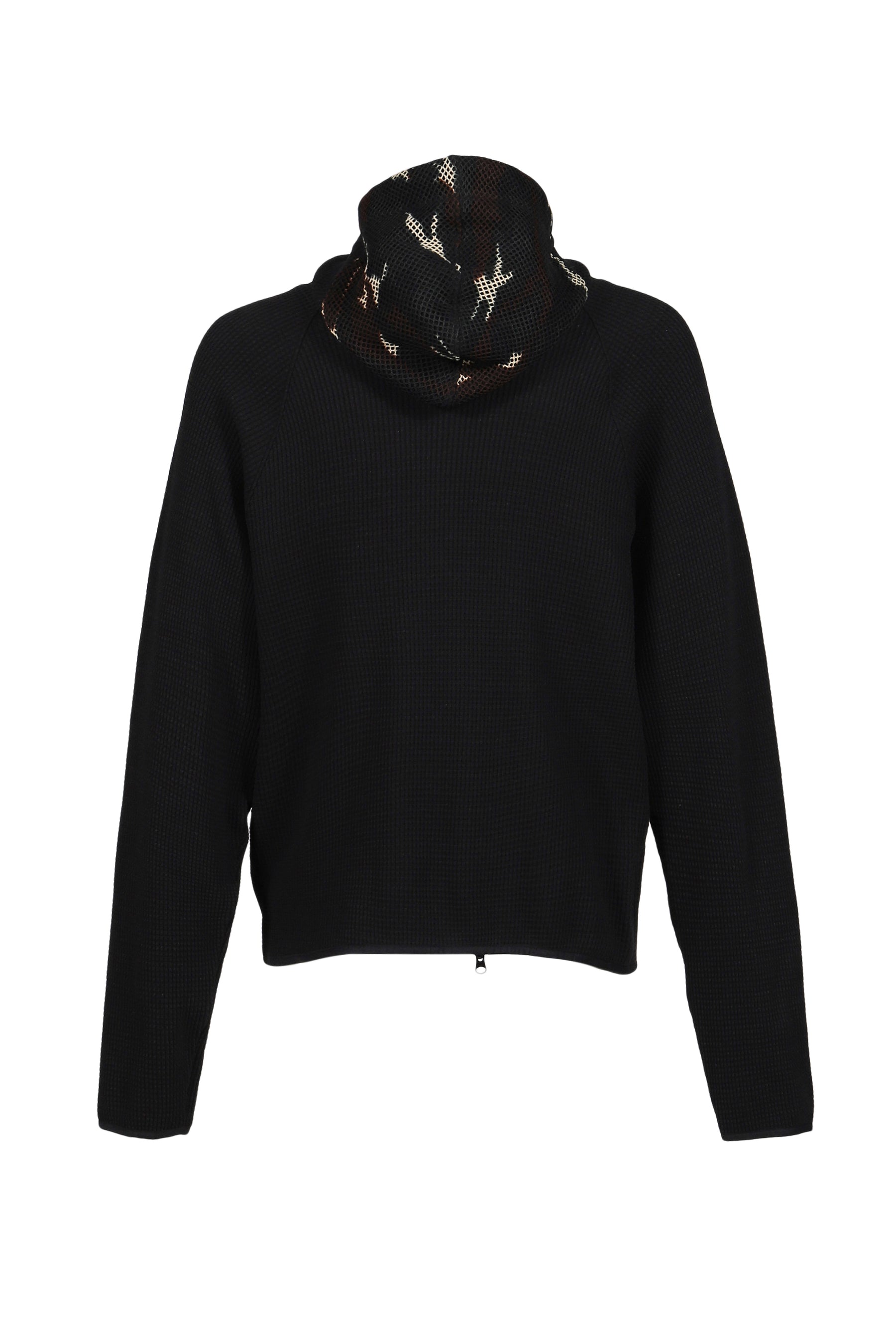 WAFFLE KNIT LINER ZIP HOODIE / BLK