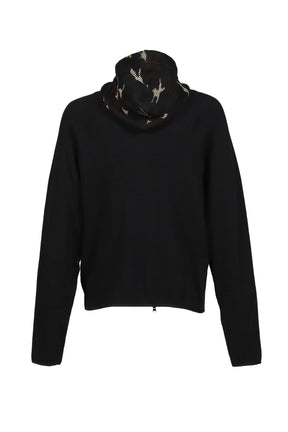 WAFFLE KNIT LINER ZIP HOODIE / BLK