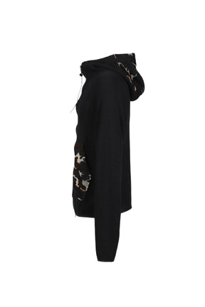 WAFFLE KNIT LINER ZIP HOODIE / BLK