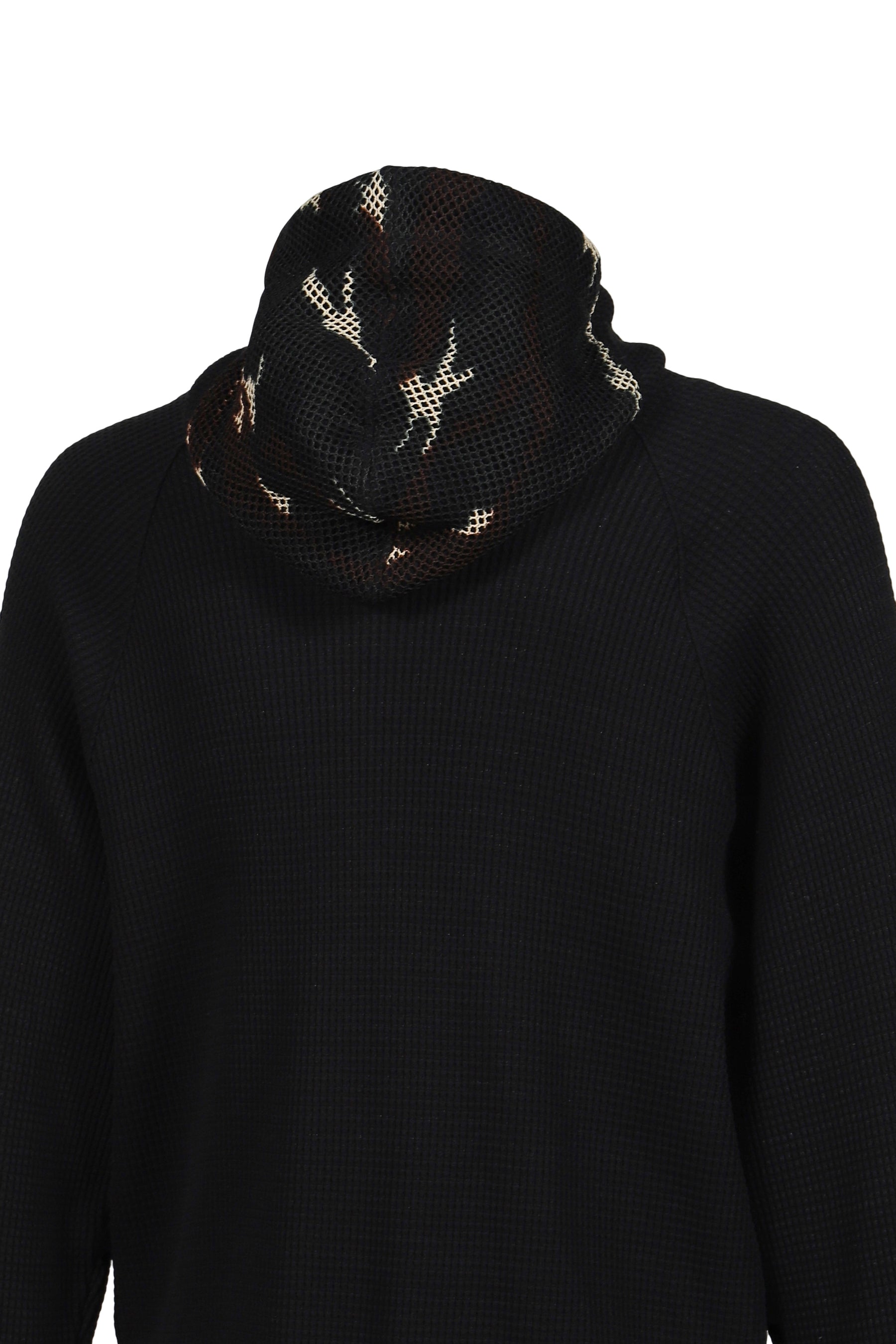 WAFFLE KNIT LINER ZIP HOODIE / BLK