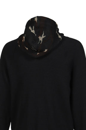 WAFFLE KNIT LINER ZIP HOODIE / BLK