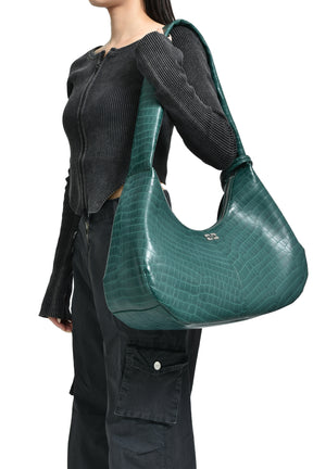 GANNI BOU BAG HOBO MEDIUM CROCO / PINENEEDLE
