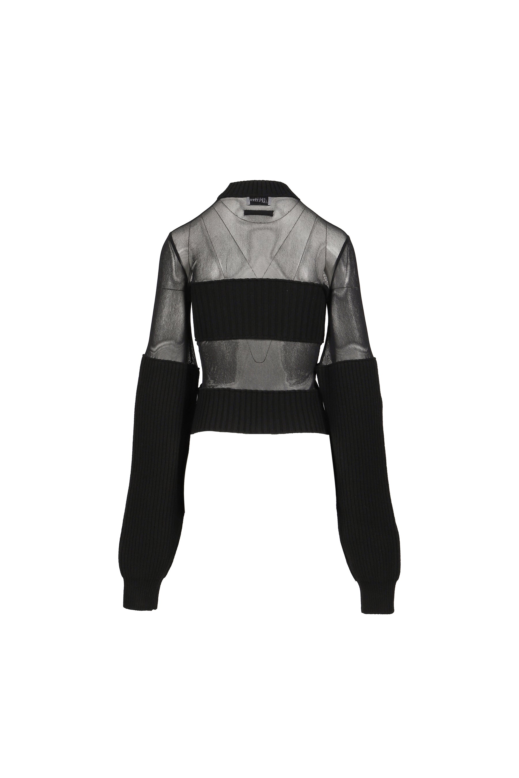 LAMBSWOOL RIBBED LONG SLEEVES SWEATER WITH MESH CUT OUT DETAILS / BLK