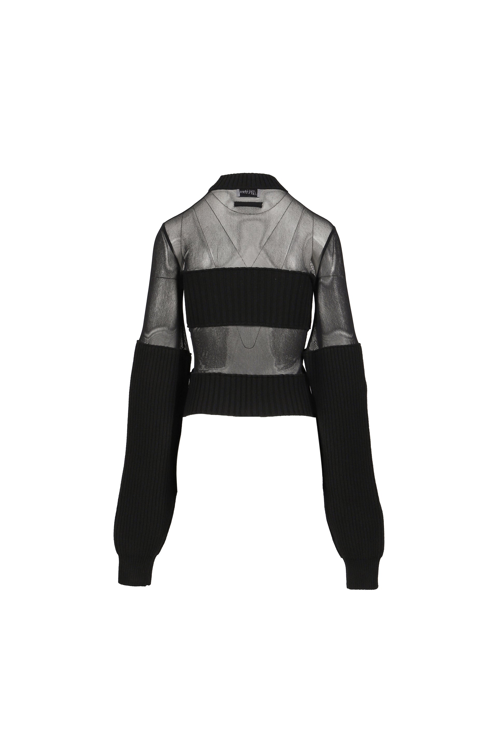 LAMBSWOOL RIBBED LONG SLEEVES SWEATER WITH MESH CUT OUT DETAILS / BLK