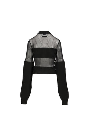 LAMBSWOOL RIBBED LONG SLEEVES SWEATER WITH MESH CUT OUT DETAILS / BLK