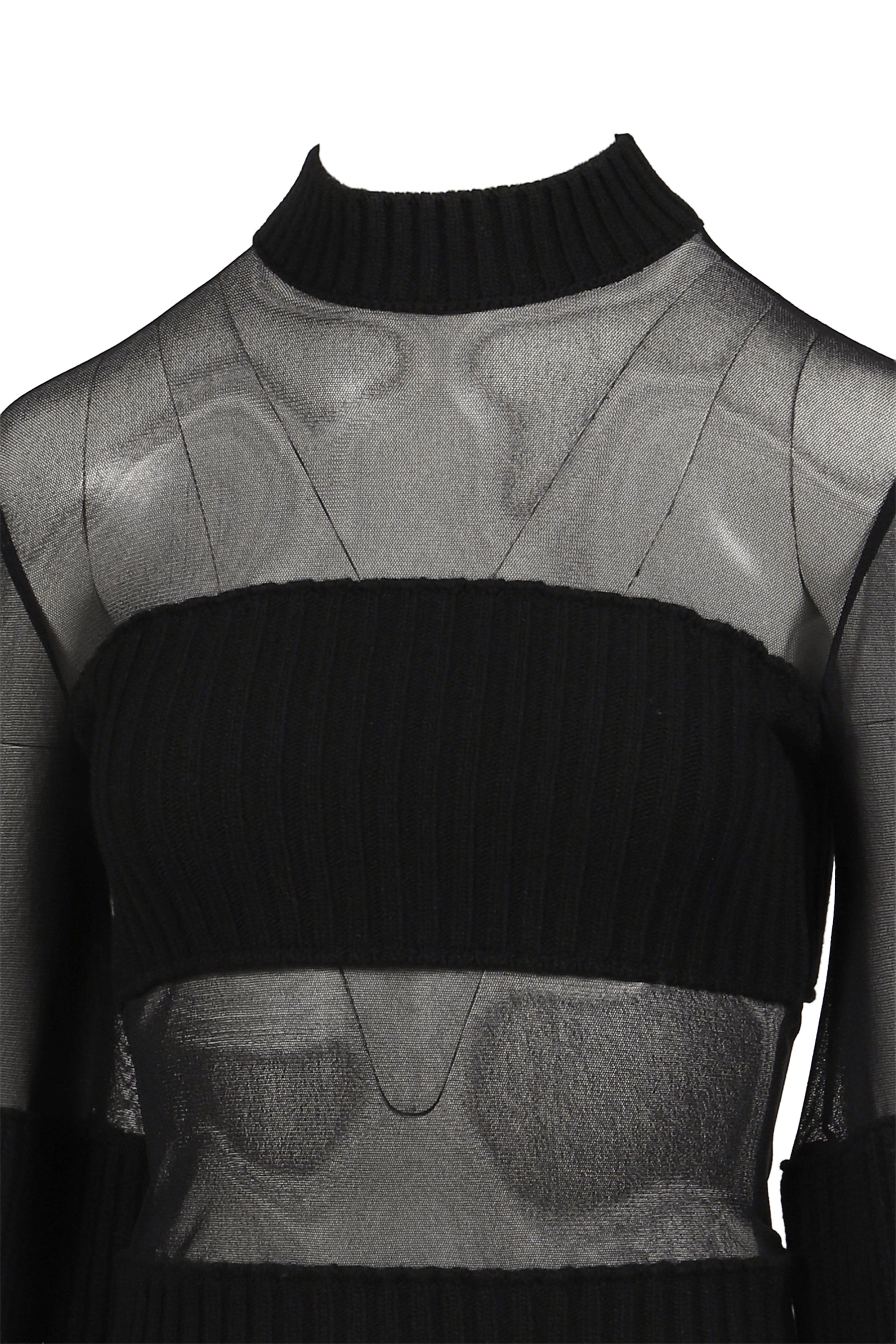LAMBSWOOL RIBBED LONG SLEEVES SWEATER WITH MESH CUT OUT DETAILS / BLK