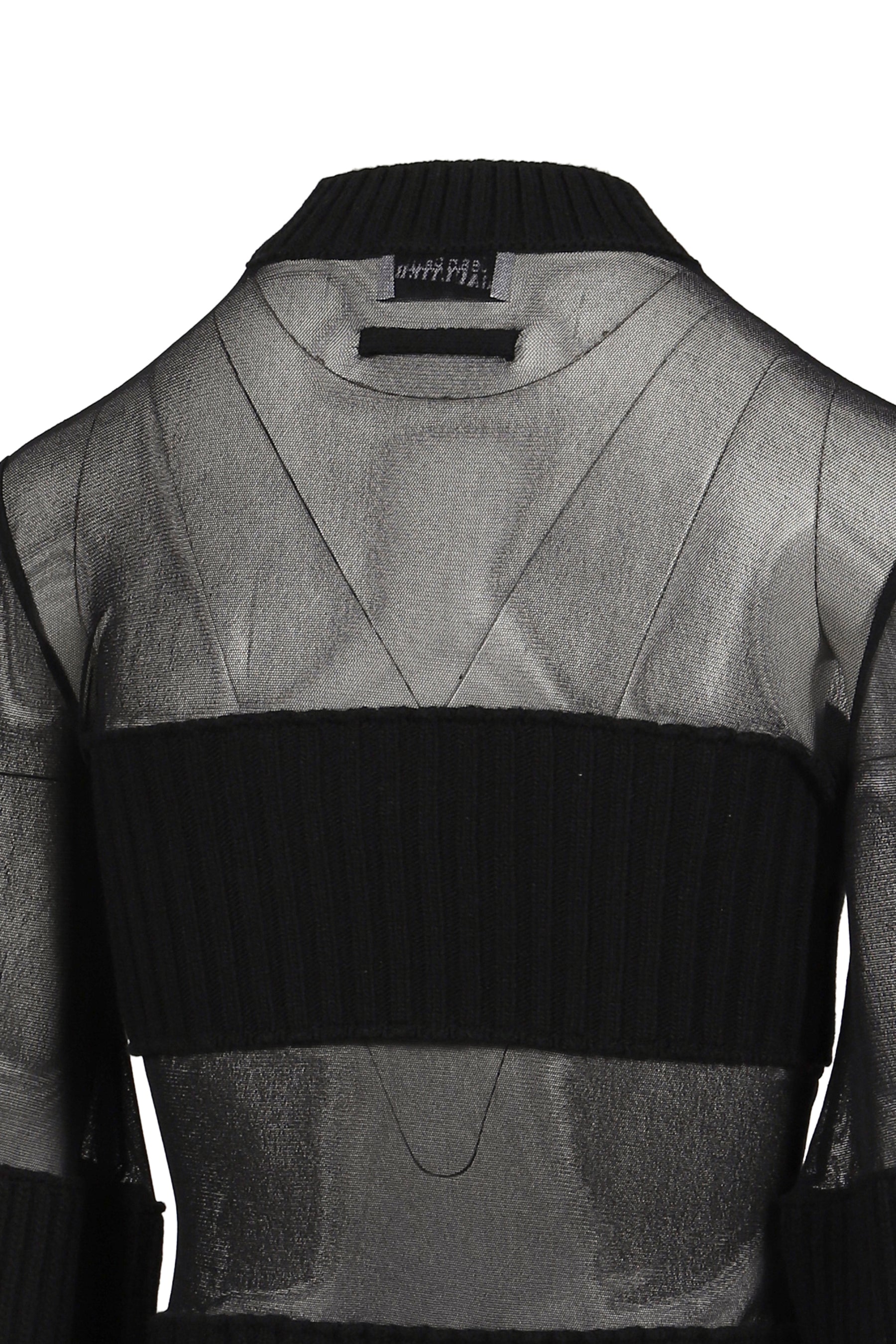 LAMBSWOOL RIBBED LONG SLEEVES SWEATER WITH MESH CUT OUT DETAILS / BLK