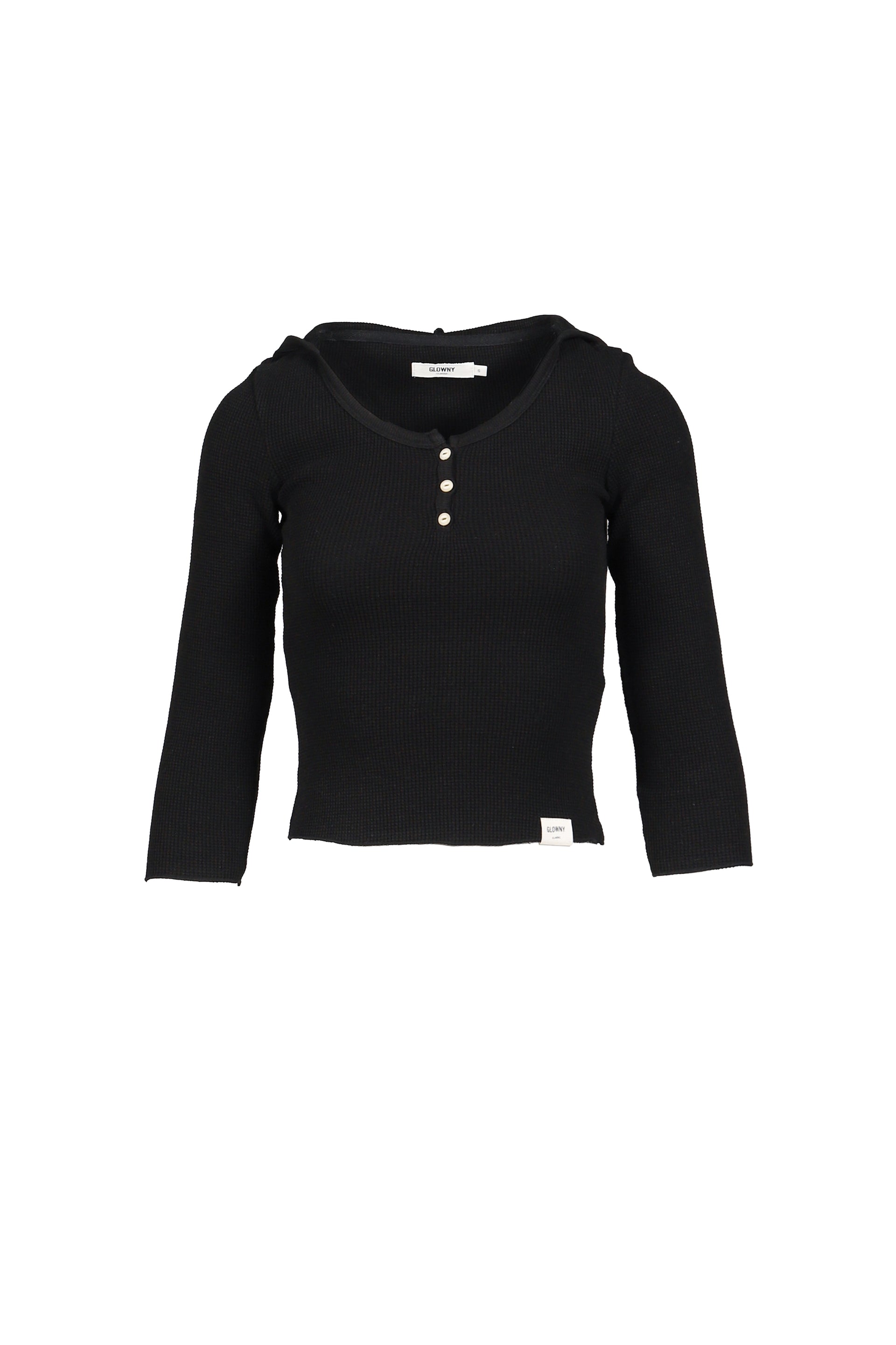 3/4 G WAFFLE BUTTON FLY TEE / BLK