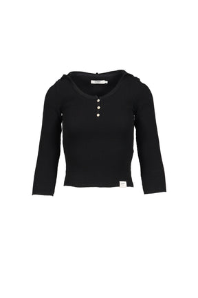 3/4 G WAFFLE BUTTON FLY TEE / BLK