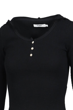 3/4 G WAFFLE BUTTON FLY TEE / BLK