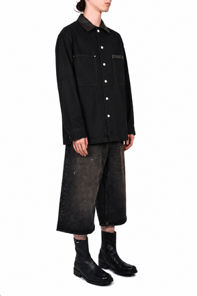 WORKWEAR OVERSHIRT WITH LEATHER COLLAR / BLK
