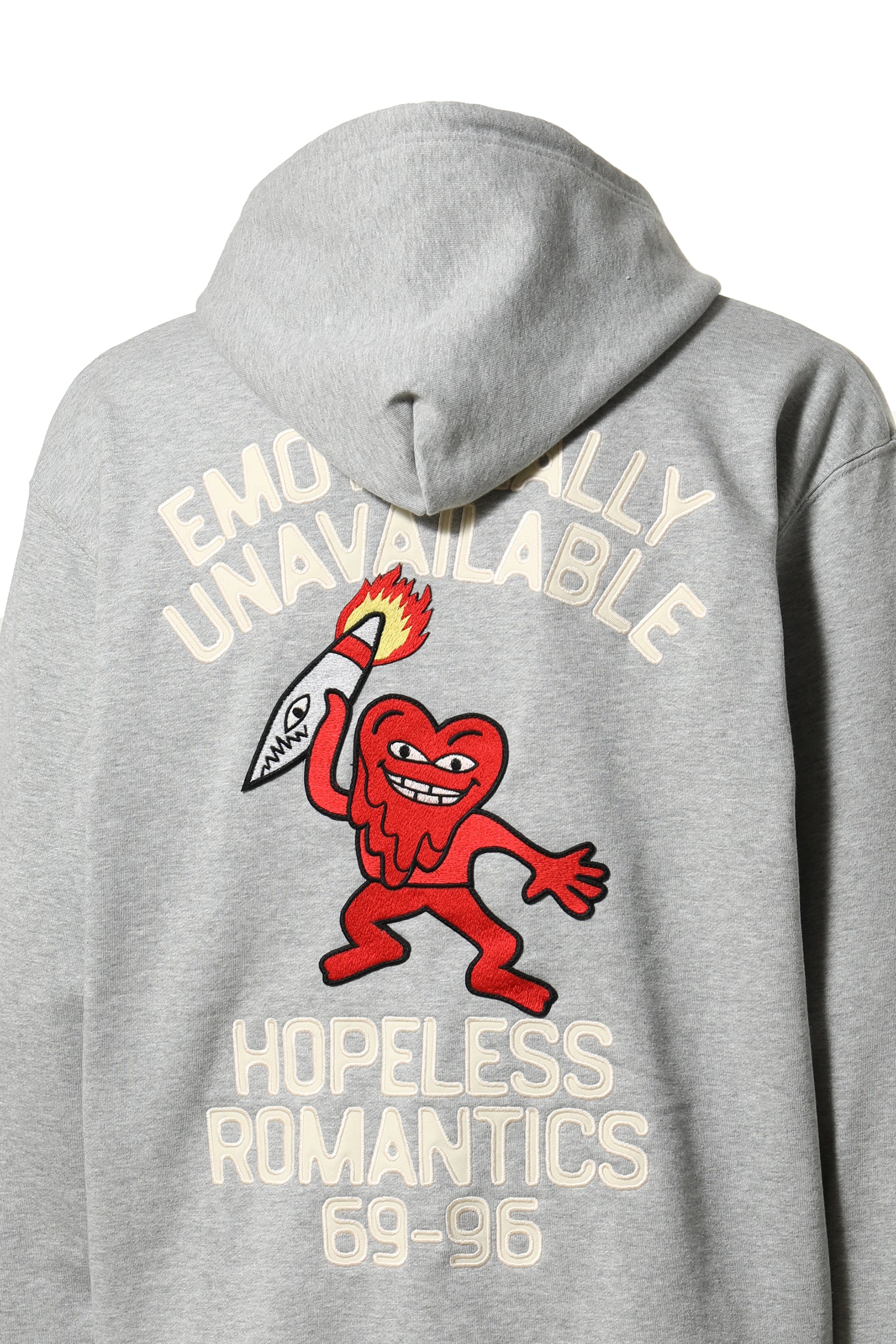 EMOTIONALLY UNAVAILABLE HOPELESS ROMANTIC HOODIE / H GRY