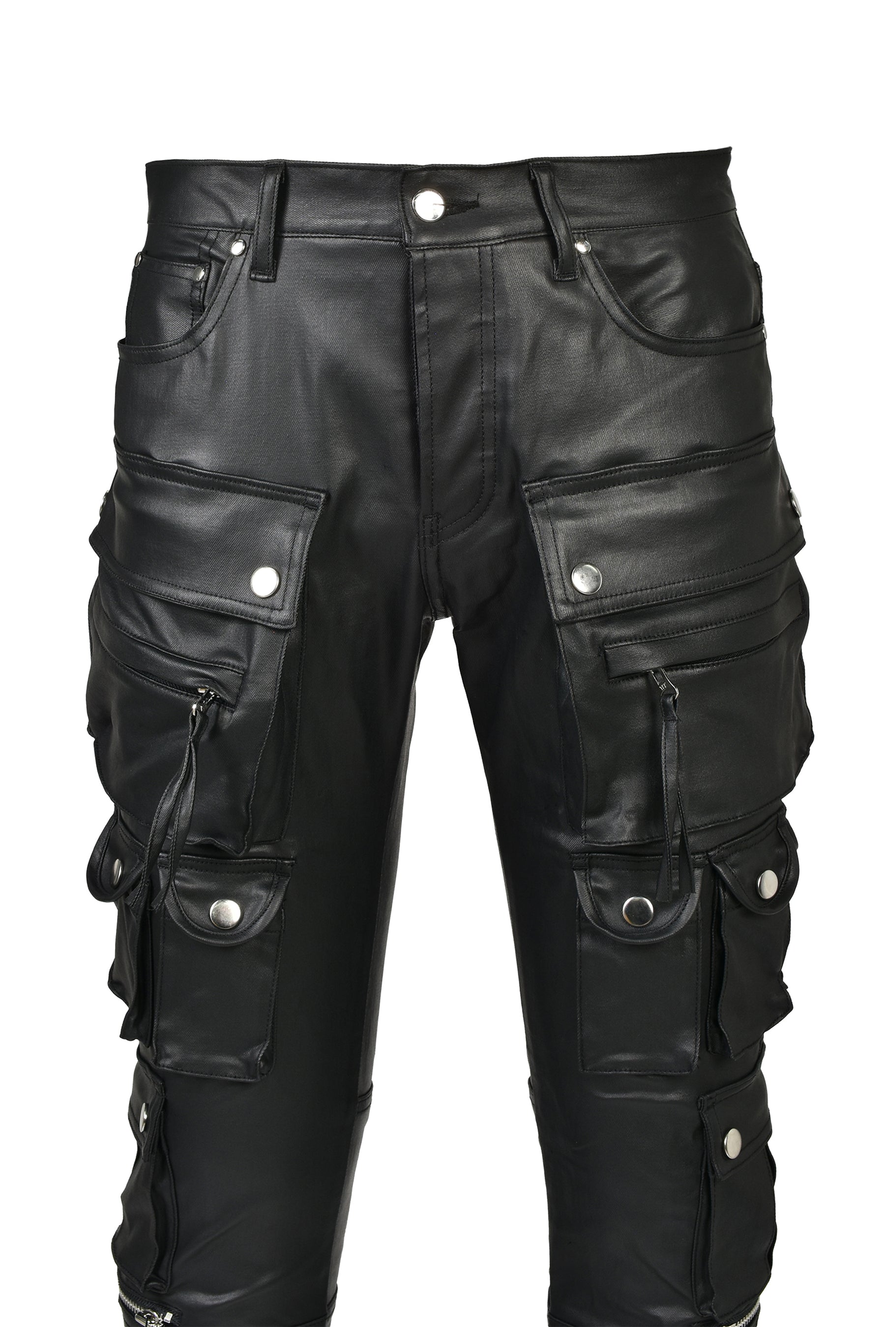 COATING SLIM CARGO PANTS / BLK