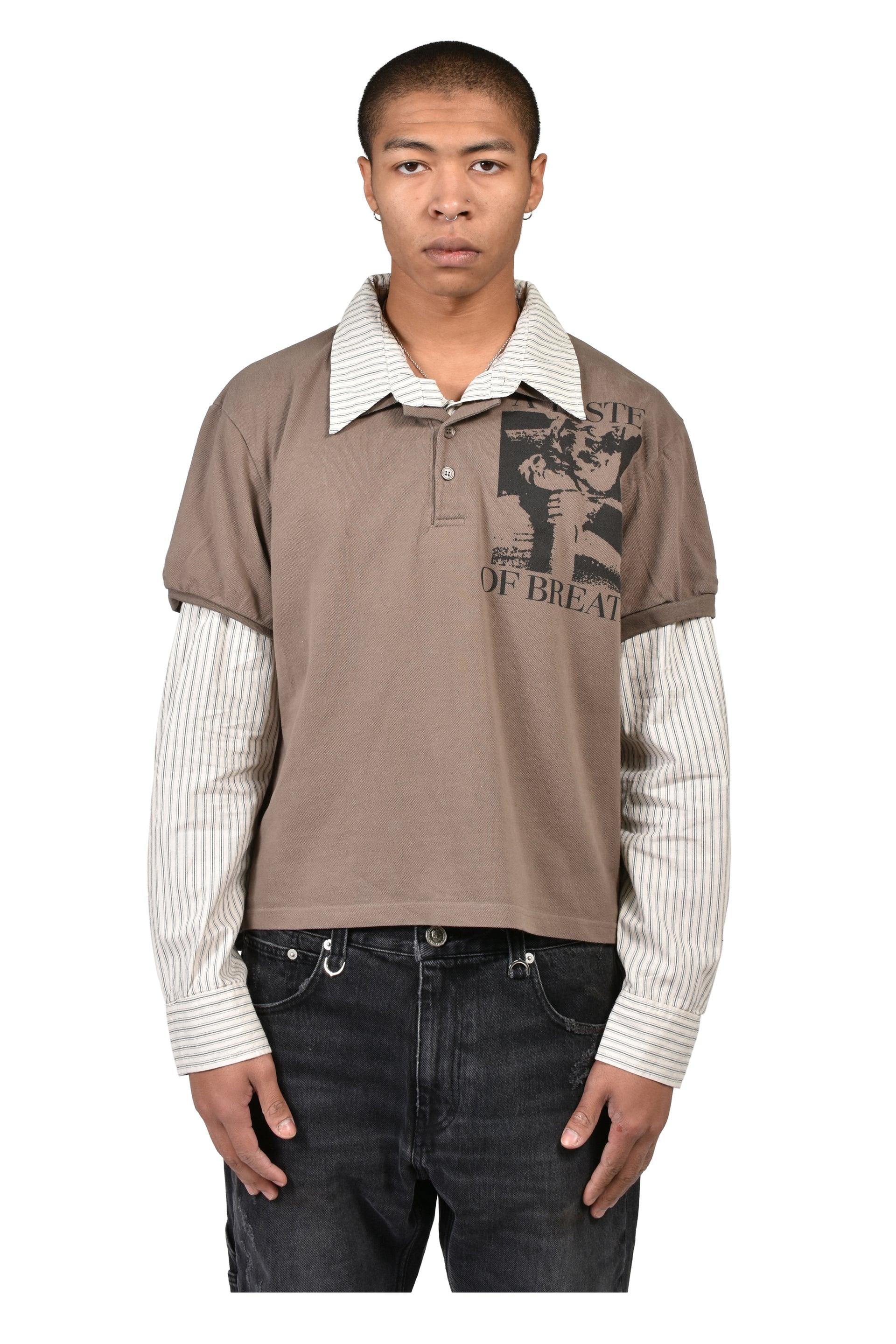LAYERED POLO SHIRT / TAUPE