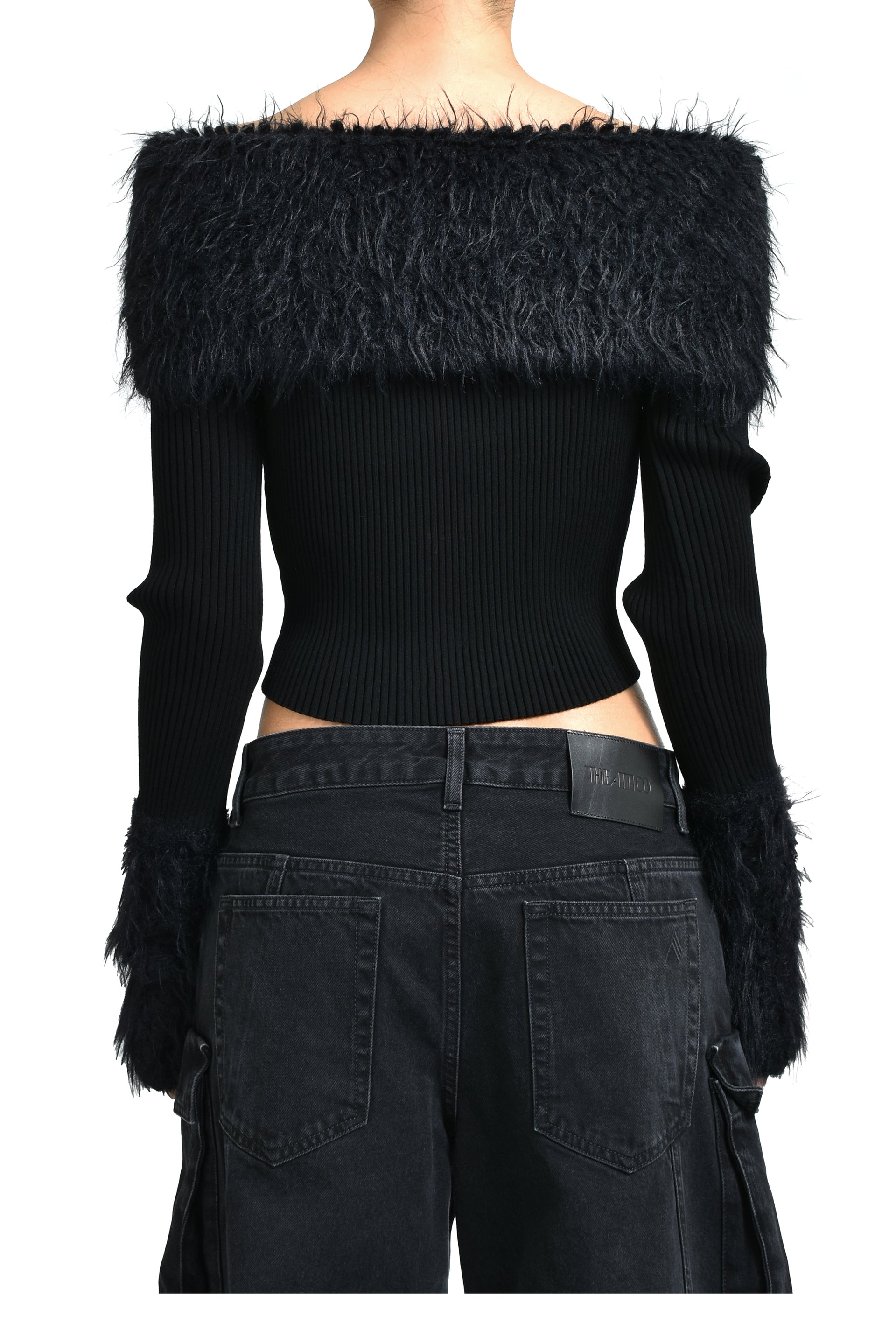 MIX VISCOSE RIBBED AND HAIRY DETAILS SWEATER / BLK