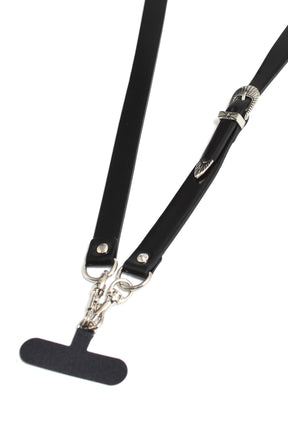 LEATHER NYLON PHONE STRAP / BLK