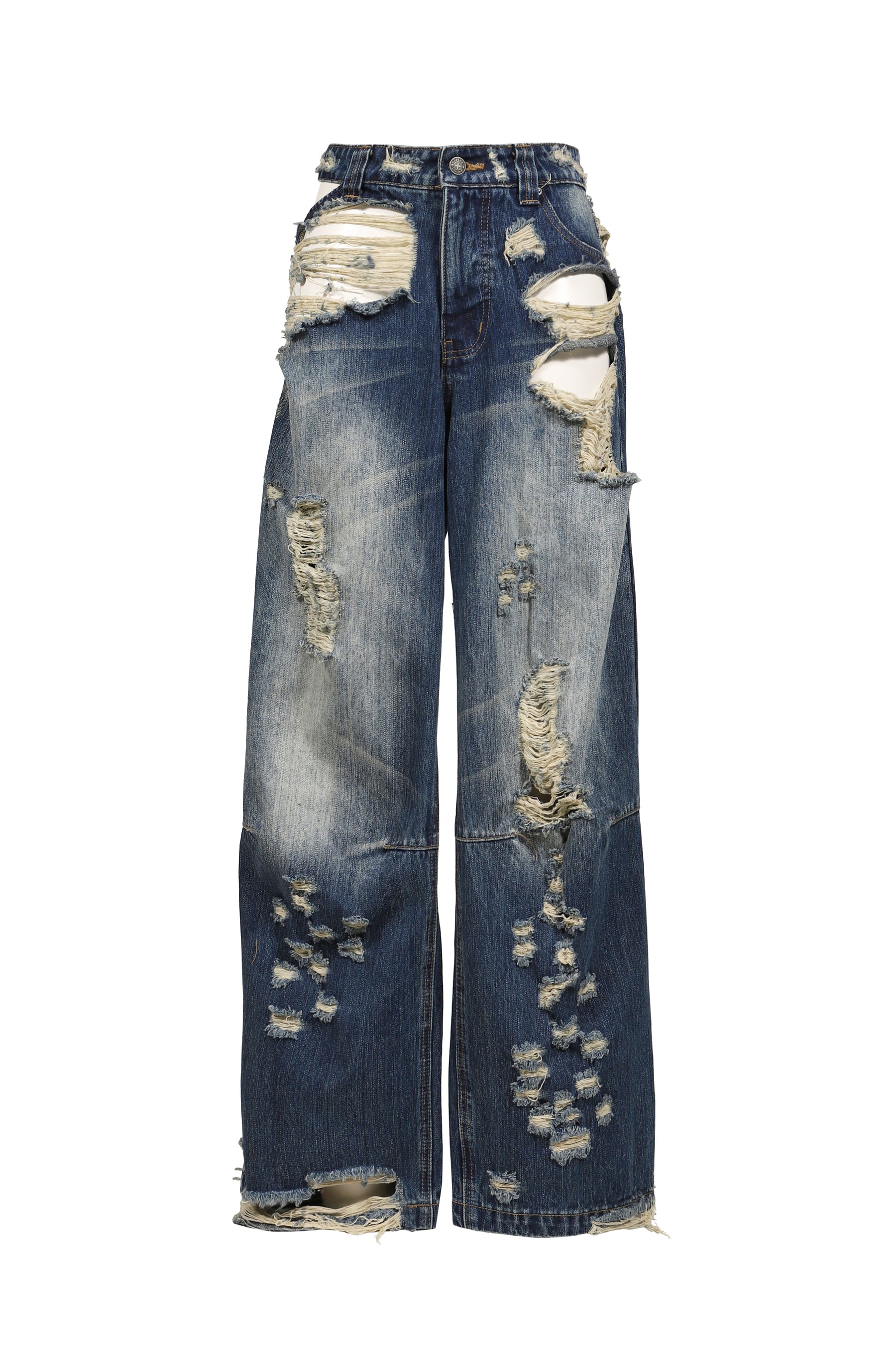 DISTRESSED CUT-OUT COLOSSUS JEANS / BLU