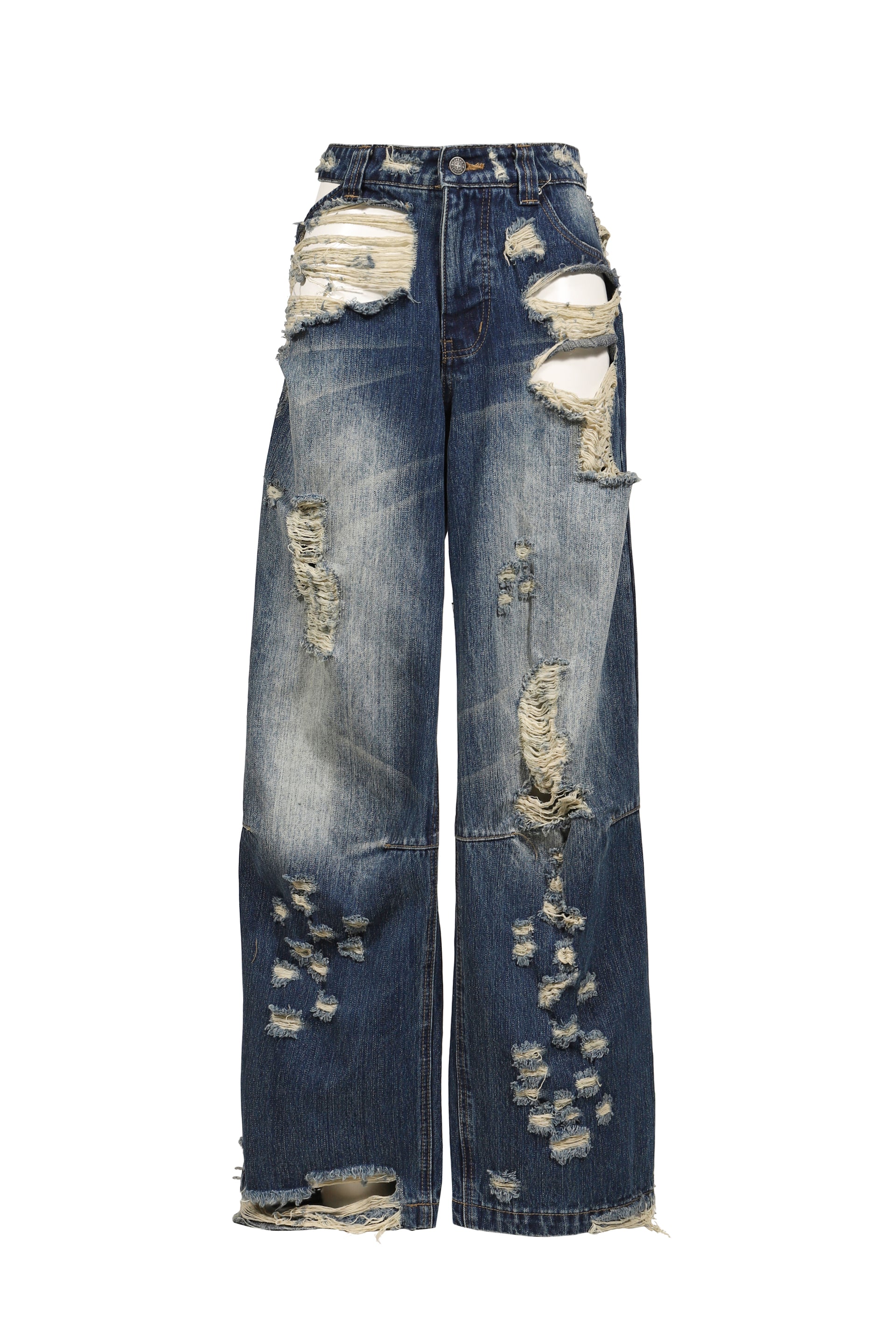 DISTRESSED CUT-OUT COLOSSUS JEANS / BLU