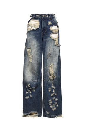 DISTRESSED CUT-OUT COLOSSUS JEANS / BLU