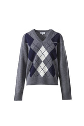 SERIF LOGO ARGYLE SWEATER / GREY