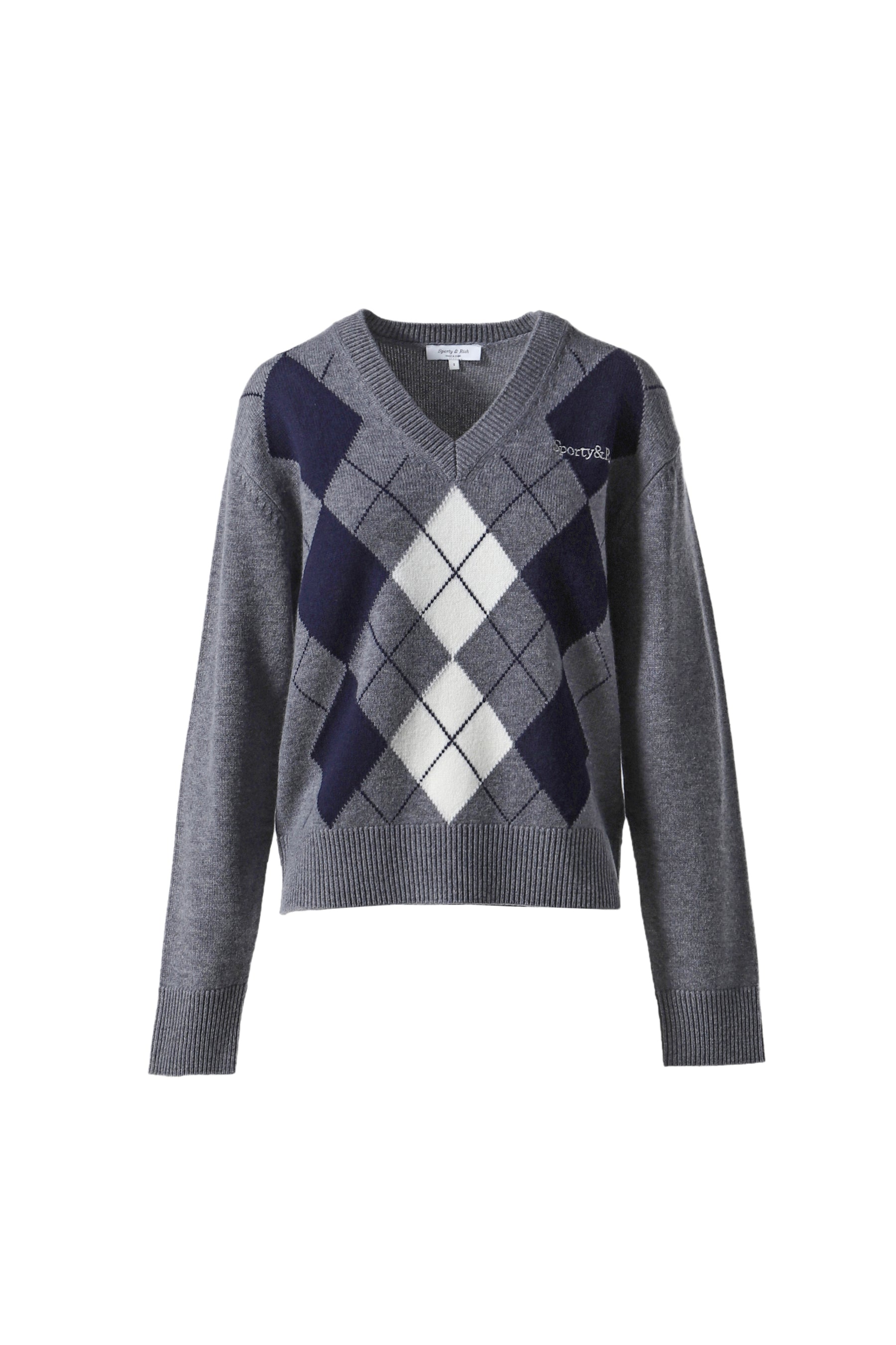 SERIF LOGO ARGYLE SWEATER / GREY