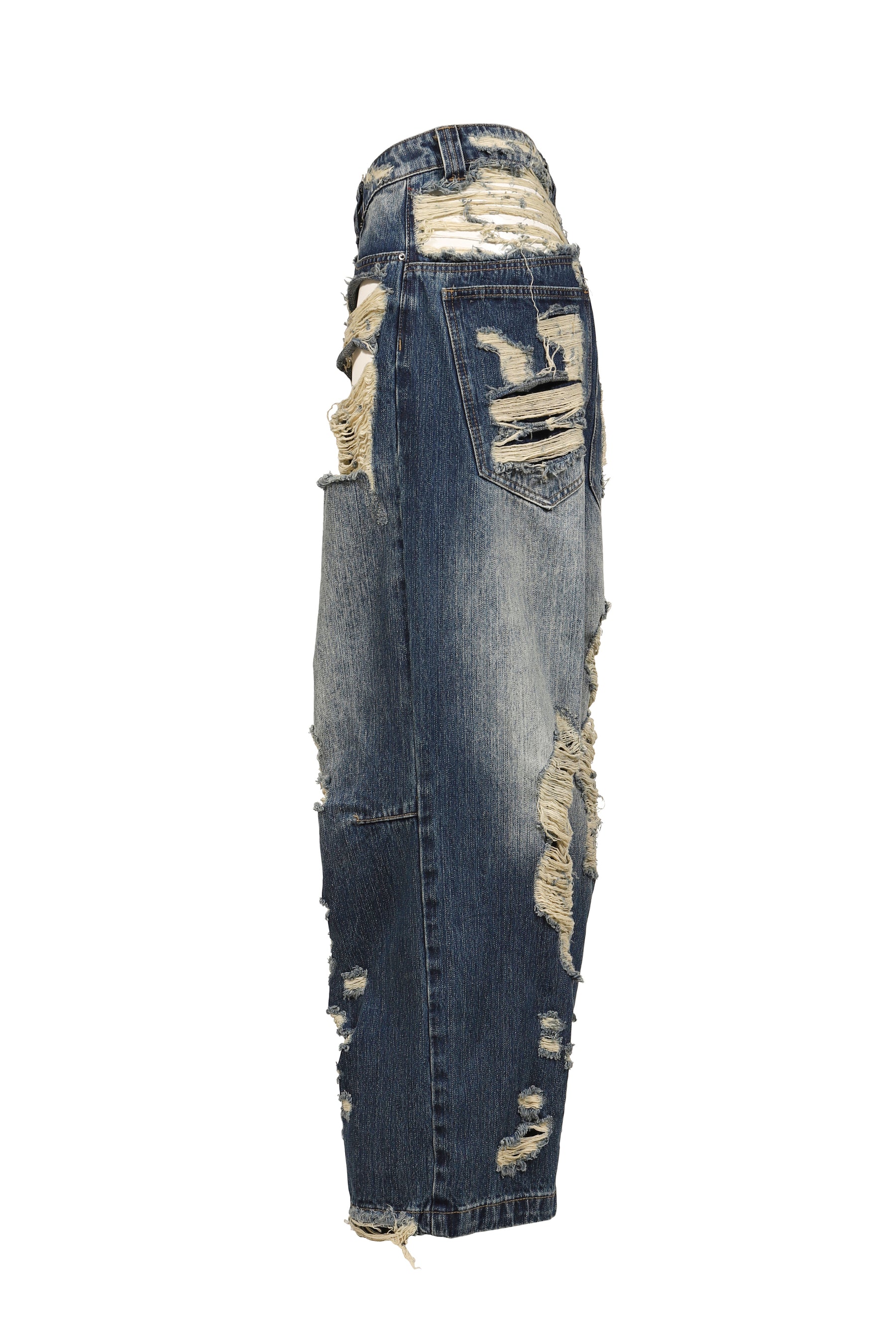 DISTRESSED CUT-OUT COLOSSUS JEANS / BLU