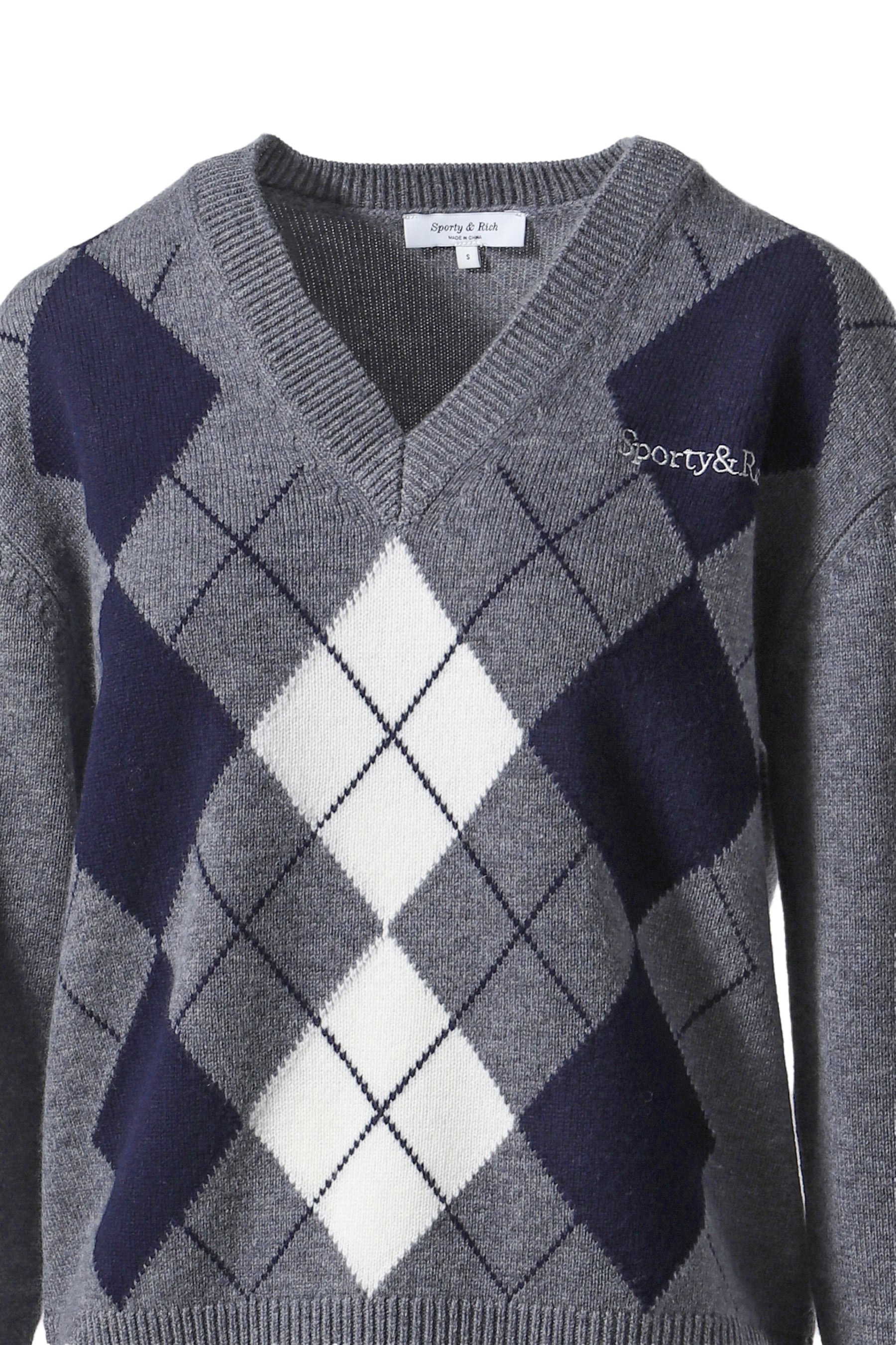 SERIF LOGO ARGYLE SWEATER / GREY