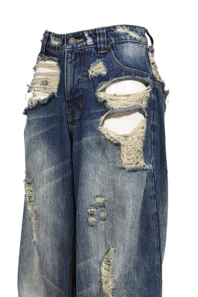DISTRESSED CUT-OUT COLOSSUS JEANS / BLU