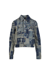 Jean Paul Gaultier FITTED DENIM JACKET WITH NEWSPAPER PRINT / IND/BEI