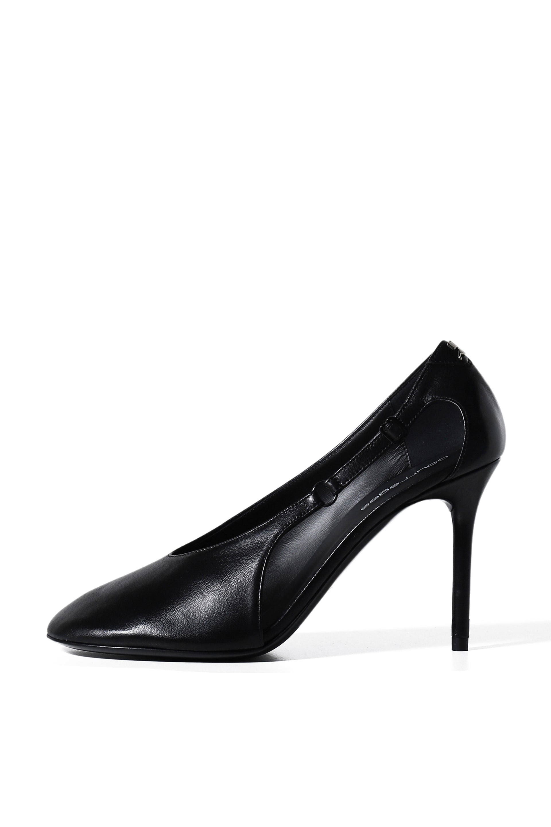 Courrèges OBLIQUE STRAP LEATHER STILETTOS / BLK