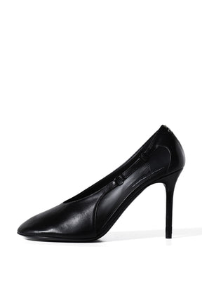 OBLIQUE STRAP LEATHER STILETTOS / BLK