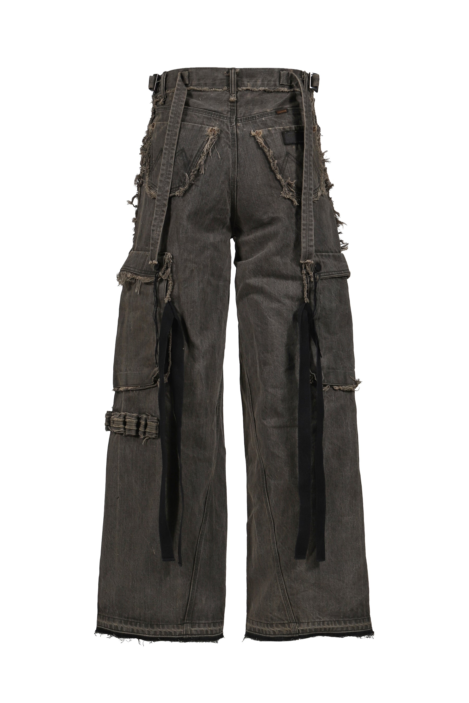 CUT OFF SLASH SEAM TWIST CARGO JEANS / DUST GRY