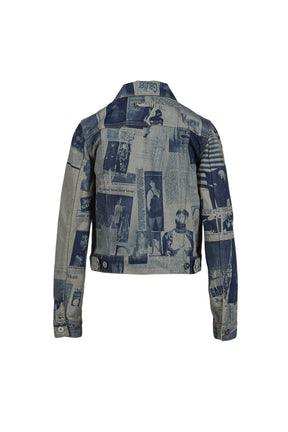 Jean Paul Gaultier FITTED DENIM JACKET WITH NEWSPAPER PRINT / IND/BEI