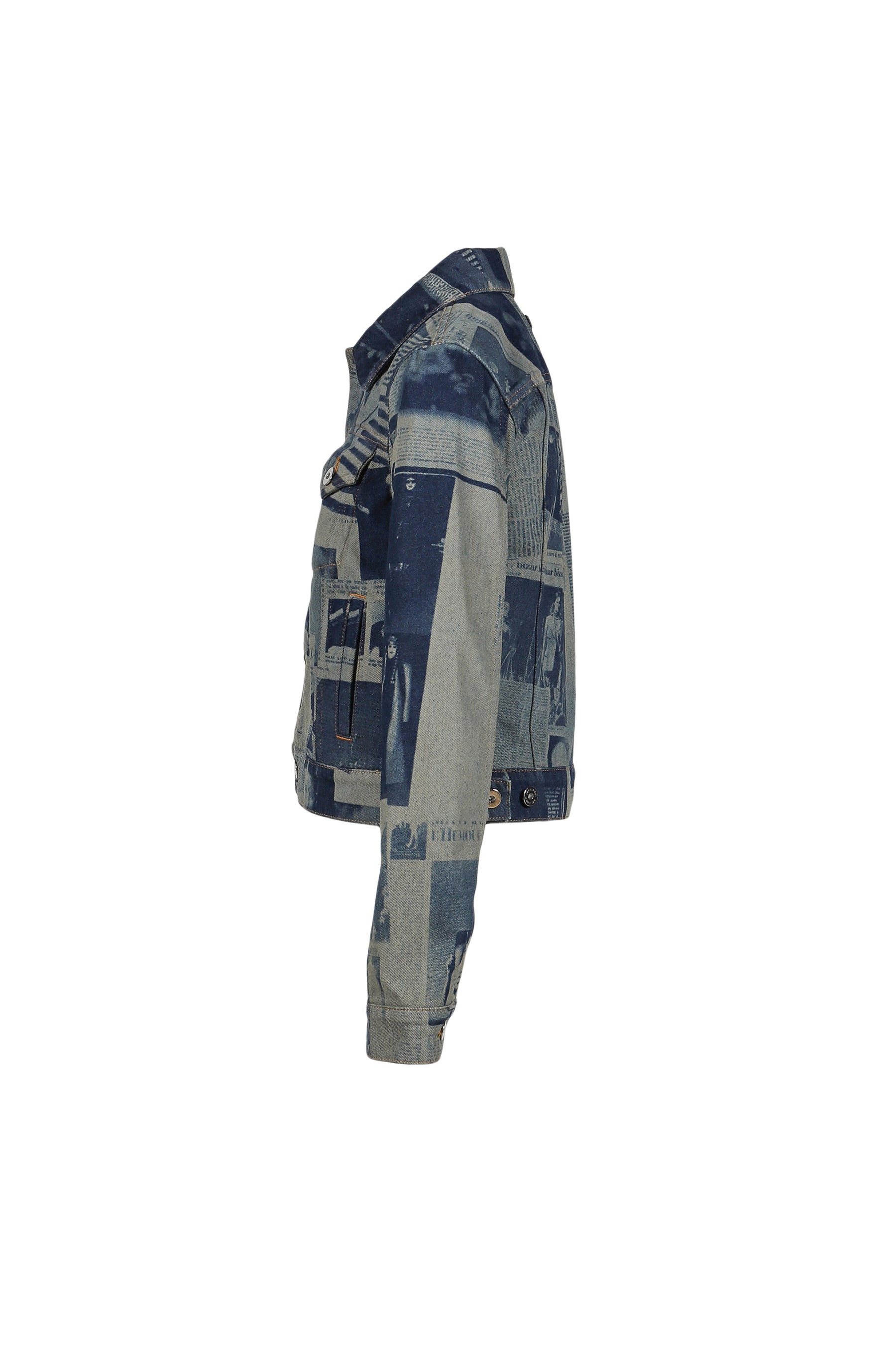 Jean Paul Gaultier FITTED DENIM JACKET WITH NEWSPAPER PRINT / IND/BEI