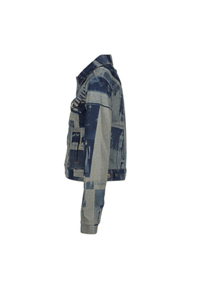 Jean Paul Gaultier FITTED DENIM JACKET WITH NEWSPAPER PRINT / IND/BEI