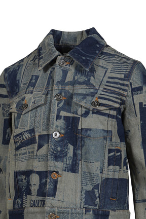 Jean Paul Gaultier FITTED DENIM JACKET WITH NEWSPAPER PRINT / IND/BEI